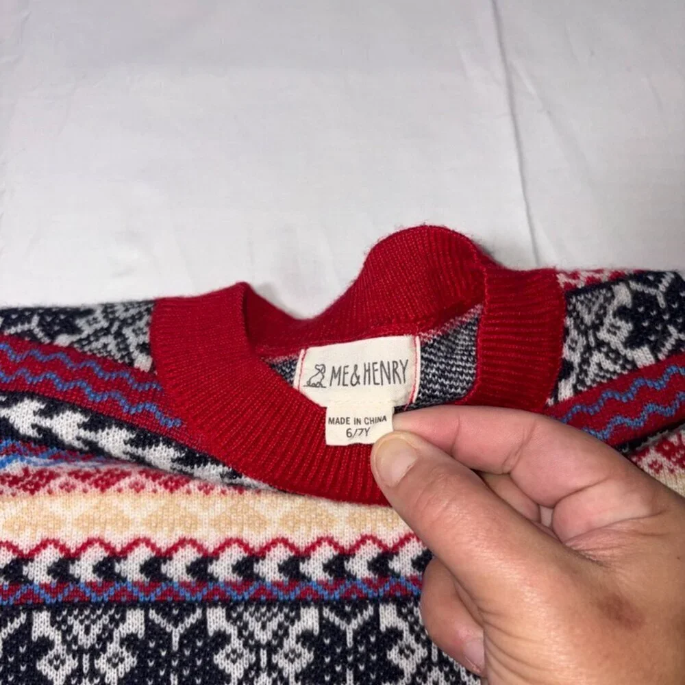 NWOT Me & Henry Kids' Christmas Holiday Winter Sweater Crew Neck Not Itchy! 6/7Y